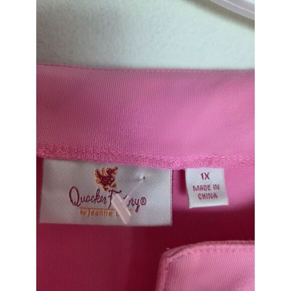 Quacker Factory Pink w/Green Leaf EmbroideryV-Neck 100% Cotton Blouse sz 1X - Picture 5 of 6